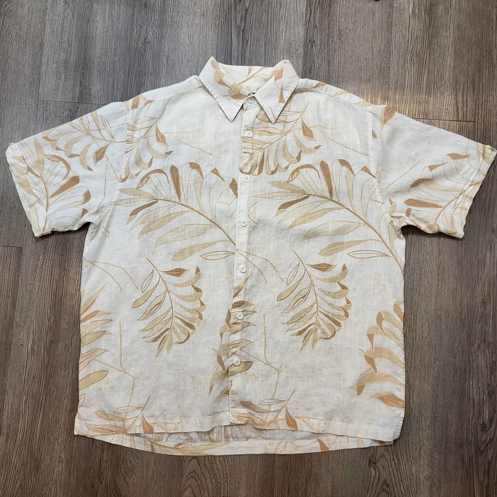 Cubavera Linen Floral Hawaiian Men's Short Sleeve Button Shirt Size XL